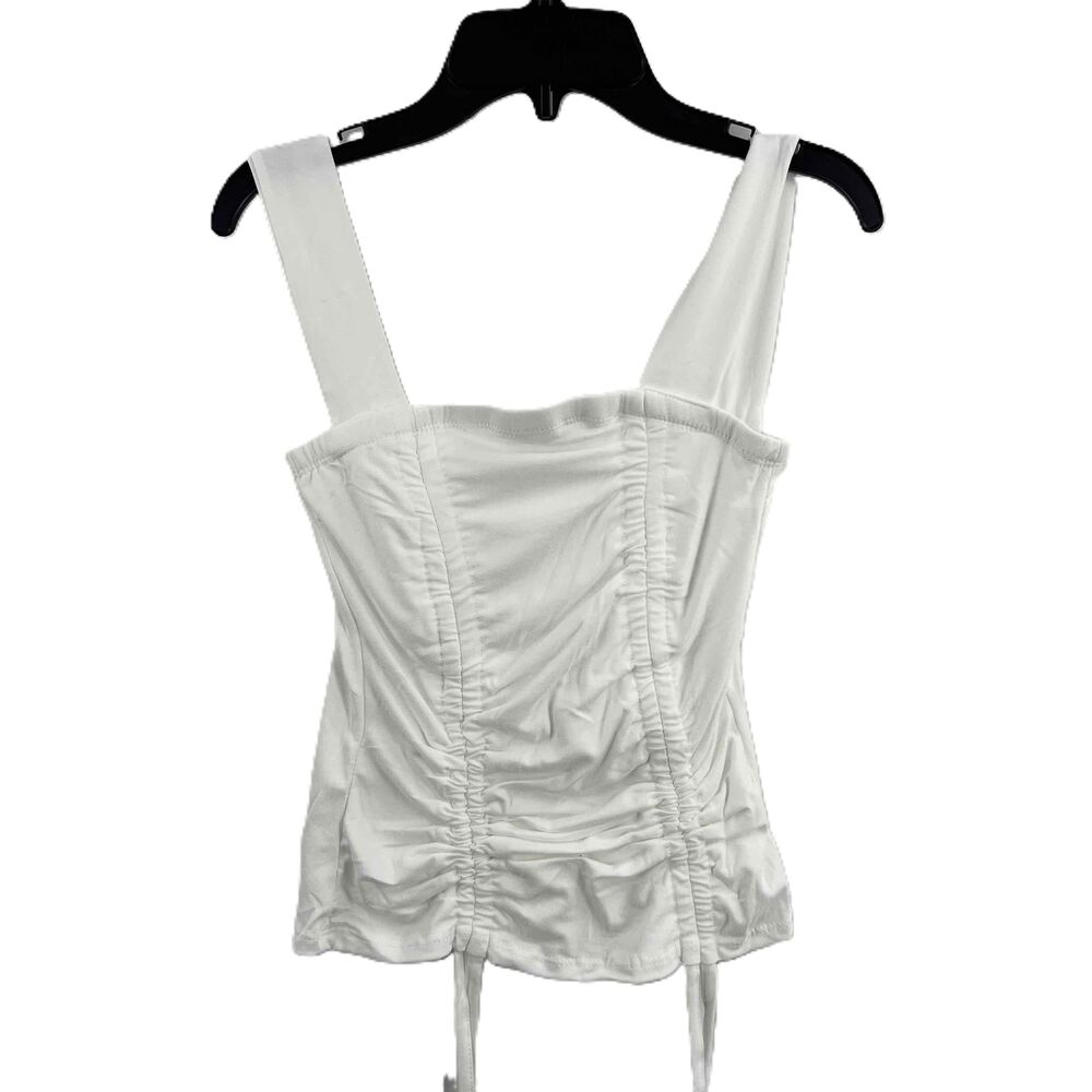 Capella USA White Ruched Square Neck Sleeveless Tank Medium New